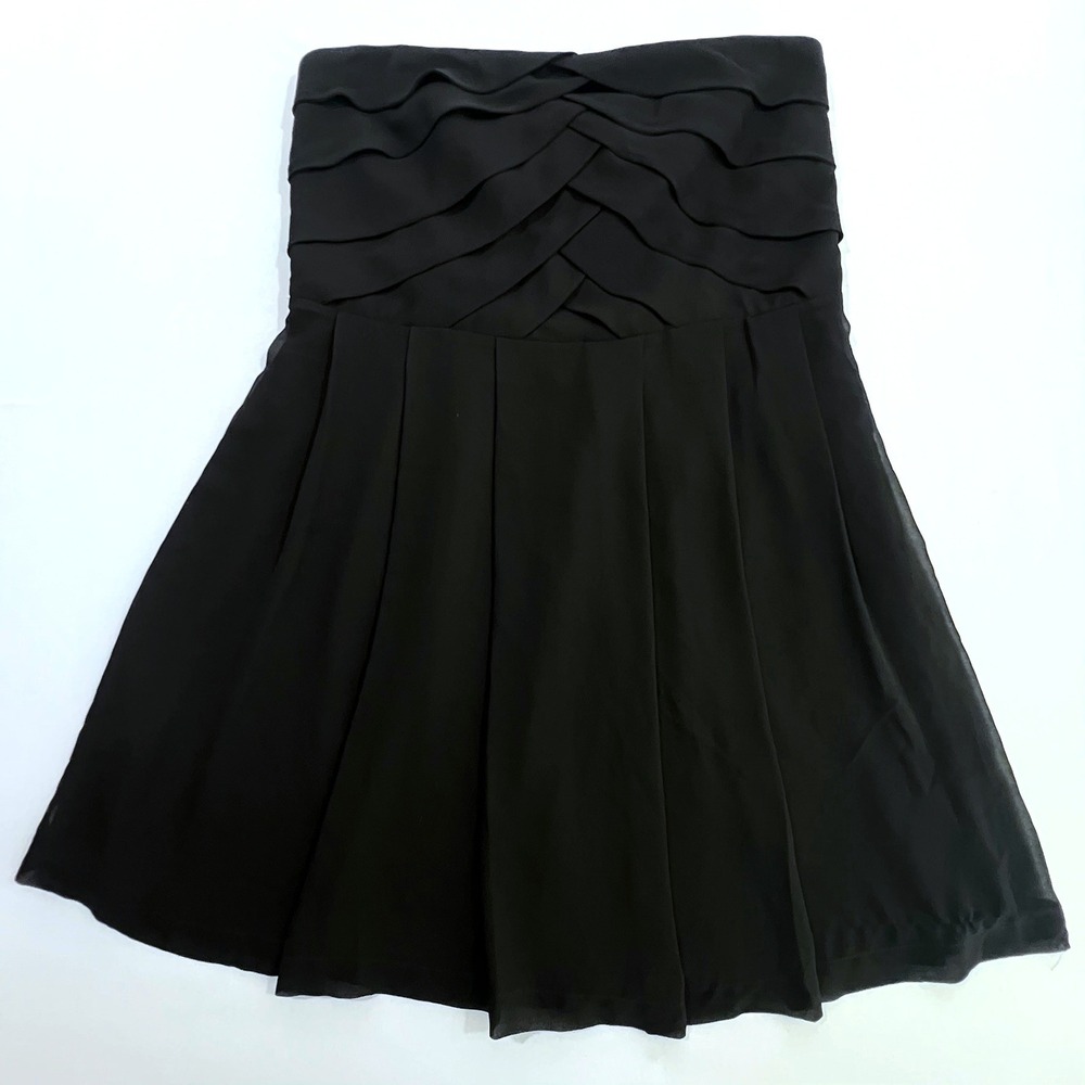 Express Strapless‎ Dress 12 Black Lattice Tiered Sweetheart Pleated Cocktail LBD